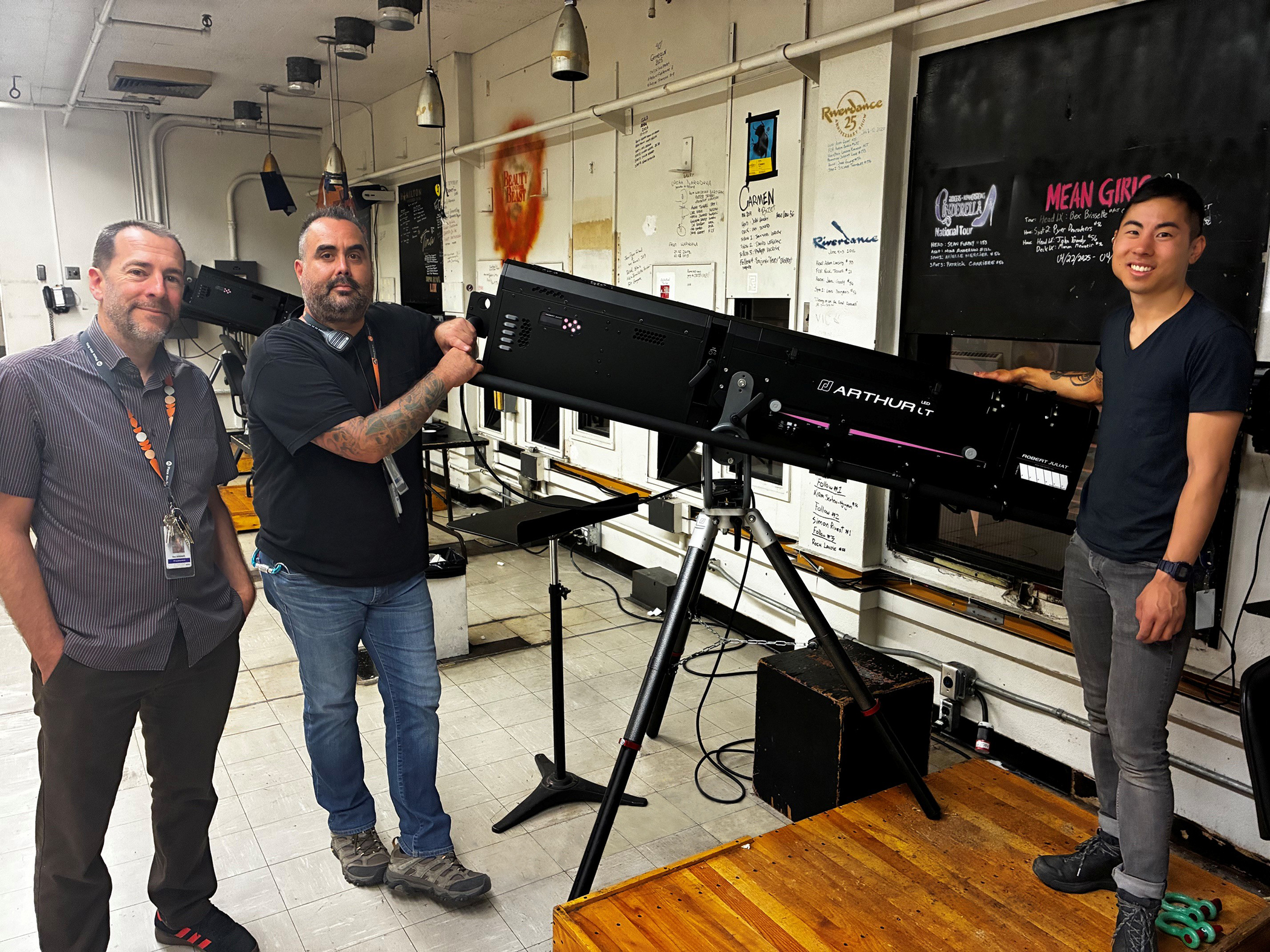 Pictured (l to r): Place des Arts Technical Manager Guy Levesque, Head of Lighting Benoit Dubord and Assistant Head of Lighting Jarku Tang