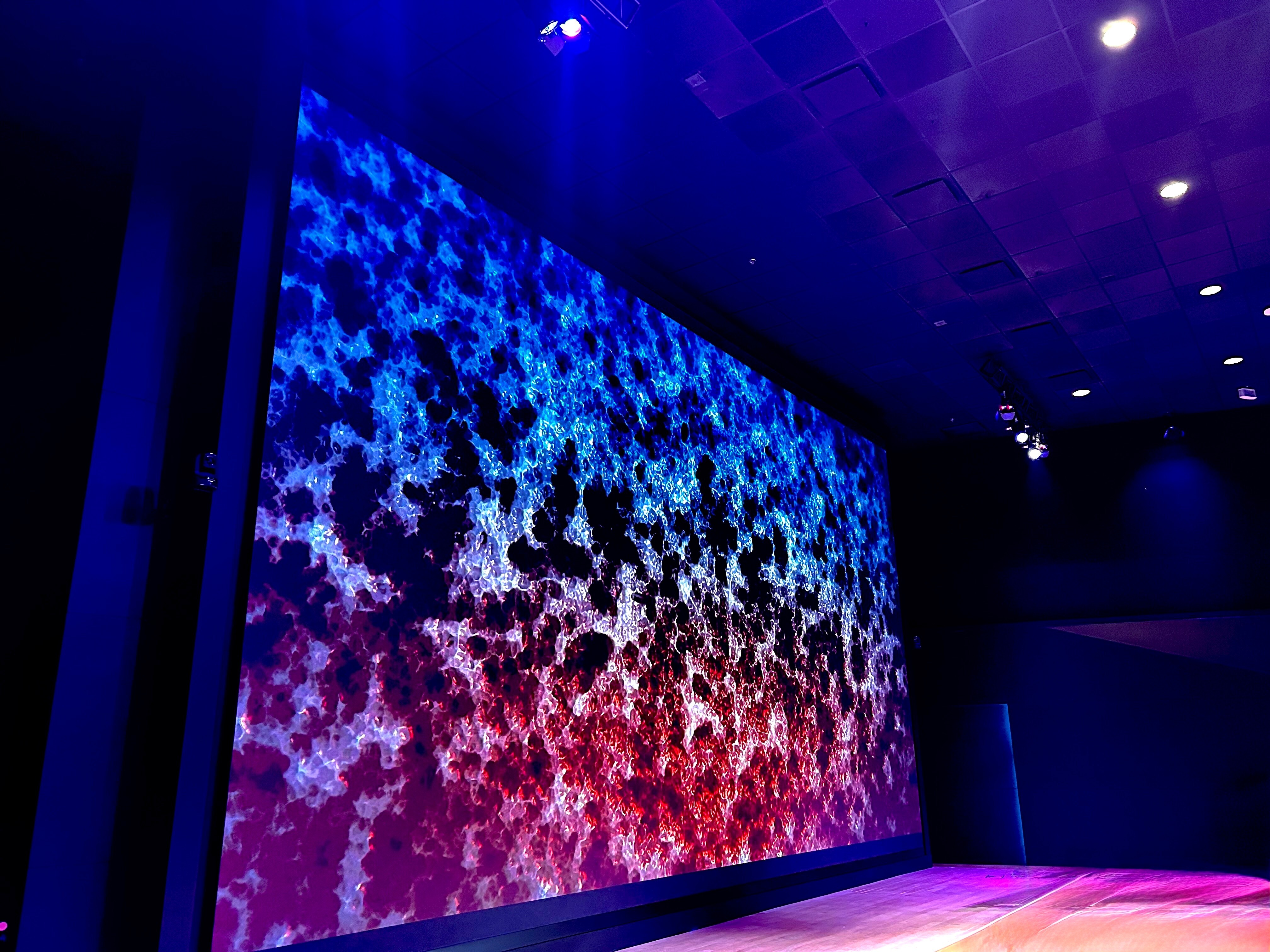 The installation includes a tvONE CALICO PRO as the main video controller and a Green Hippo Hippotizer Boreal+ MK2 Media Server.